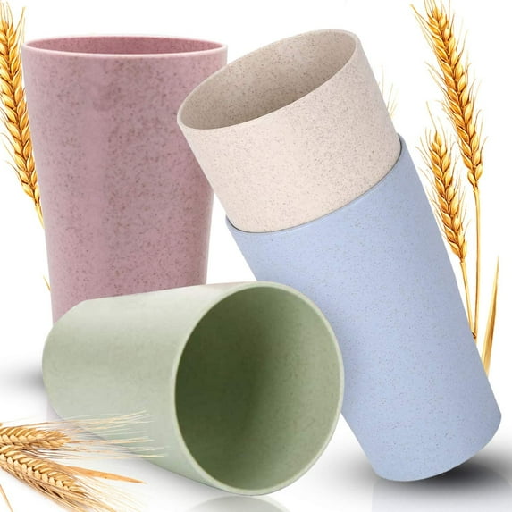 Wheat Cups– Lightweight, Unbreakable Wheat Drinking Cups - Multi-Colored Cup Set- Color Drinkware Safe For Home Meals, Outdoor Picnic, Camping, Parties - Microwave & Dishwasher Safe - Kids Cups