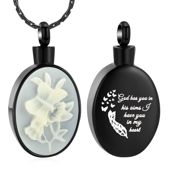 Wheat Ears God Has You In His Arm I Have You In My Heart - Zircon Butterfly Flowers Relief Urn Pendant Cremation Jewelry for Ashes Holder Memory Necklace Elegant Beautiful Memorial Jewelry