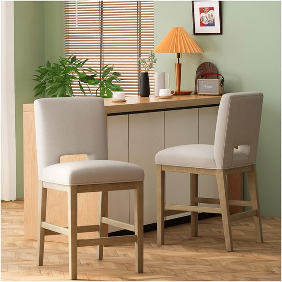 Wheat Fabric Counter Stools Set of 2, 27 Inch Kitchen Island Bar Stools with Back Support for Dining and Breakfast Nook