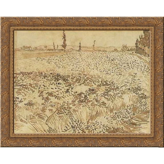 Wheat Field 24x20 Gold Ornate Wood Framed Canvas Art by Vincent van Gogh