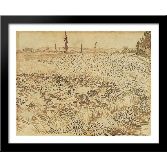 Wheat Field 34x28 Large Black Wood Framed Print Art by Vincent van Gogh