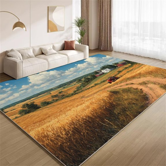 Wheat Field Autumn Harvest Area Rugs, Tractor Farm Carpet, Washable Non Slip Low Pile Soft Rug for Living Room Bedroom Home Decor Mat 2ftx3ft