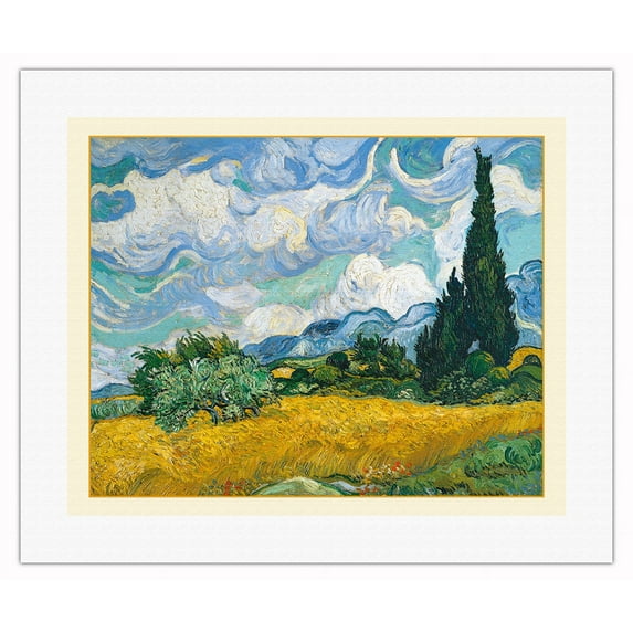 Wheat Field with Cypresses - Saint-Rémy France - From an Original Color Painting by Vincent Van Gogh c.1889 - Fine Art Rolled Canvas Print 16in x 20in