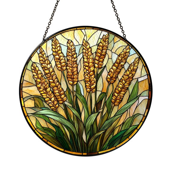 Wheat Field Pattern Stained Glass Suncatcher – Rustic Window Decor