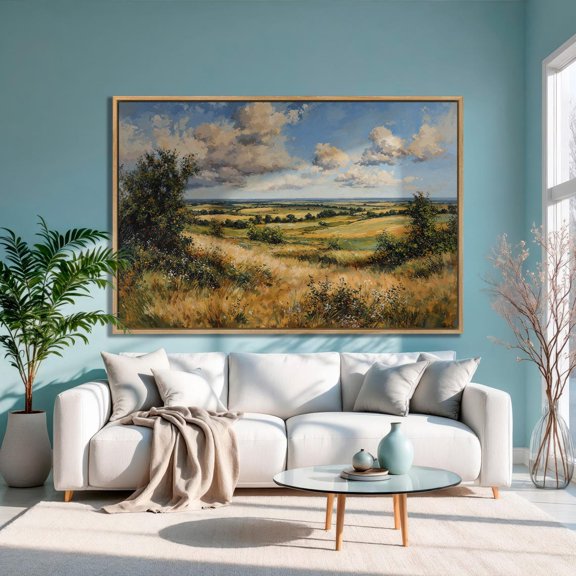 Wheat Field Poster Rolling Hills Landscape Wall Art, 24x36 UNFRAMED