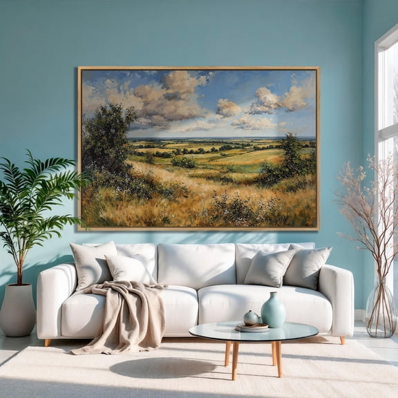 Wheat Field Print Rolling Hills Landscape Wall Art Poster Decor For Living Room Bedroom, Unframed Poster Size 8x12