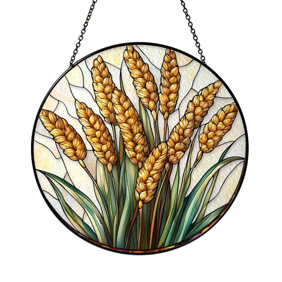 Wheat Field Stained Glass Window Panel – Decorative Window Accent