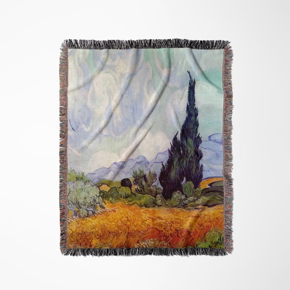 Wheat Field With Cypresses By Vincent Van Gogh 1889 - Wheatfield - Cornfield - Trees Fine Landscape, Woven Blanket