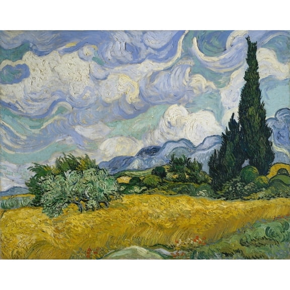 Wheat Field With Cypresses Fine Art (24 x 18)