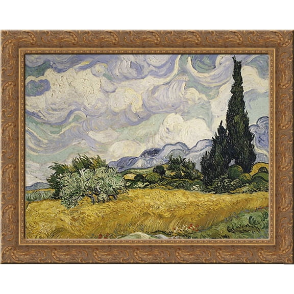 Wheat Field with Cypresses 23x20 Gold Ornate Wood Framed Canvas Art by Van Gogh, Vincent