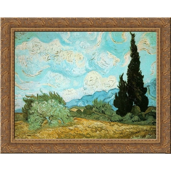 Wheat Field with Cypresses 24x20 Gold Ornate Wood Framed Canvas Art by Vincent van Gogh