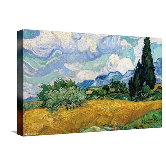 Wheat Field with Cypresses Canvas Wall Poster, 14.725" x 22.375"