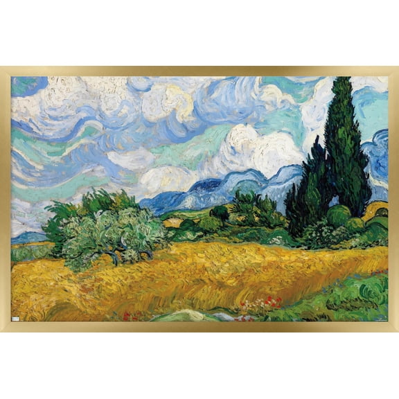 Wheat Field with Cypresses Wall Poster, 22.375" x 34" Framed