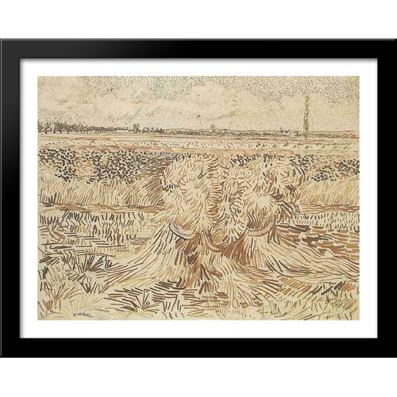 Wheat Field with Sheaves 34x28 Large Black Wood Framed Print Art by Vincent van Gogh