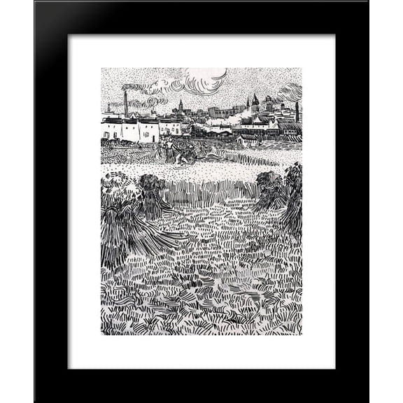 Wheat Field with Sheaves and Arles in the Background 20x24 Framed Art Print by Vincent van Gogh