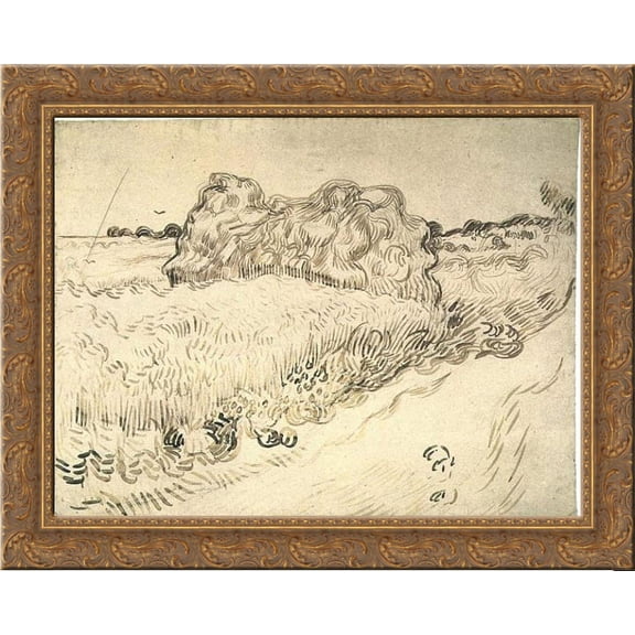 Wheat Field with a Stack of Wheat or Hay 24x20 Gold Ornate Wood Framed Canvas Art by Vincent van Gogh