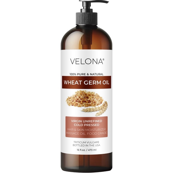 Wheat Germ Oil USP Grade by Velona - 16 oz | 100% Pure and Natural Carrier Oil | Unrefined, Cold Pressed | Cooking, Face, Hair, Body & Skin Care | Use Today - Enjoy Result