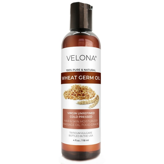 Wheat Germ Oil USP Grade by Velona - 4 oz | 100% Pure and Natural Carrier Oil | Unrefined, Cold Pressed | Cooking, Face, Hair, Body & Skin Care | Use Today - Enjoy Result