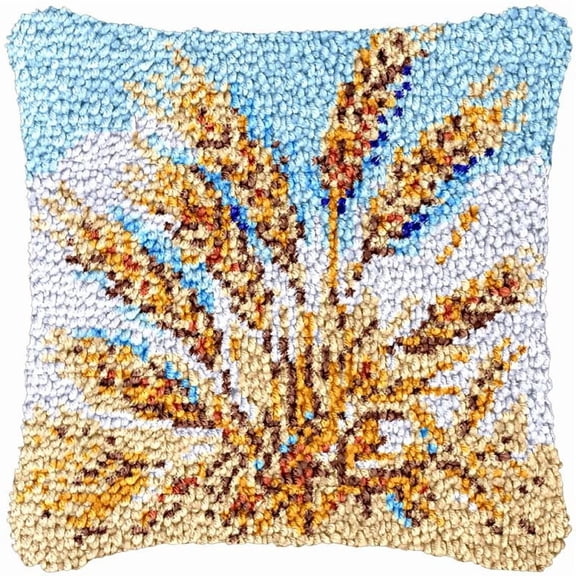Wheat Latch Hook Kits Pillow DIY Rug Cushion Making Kits with preprinted Pattern Canvas Instruction Yarns and Latch Hooking Pillow Cover Easy to Start DIY Home Decor Kits 43x43cm