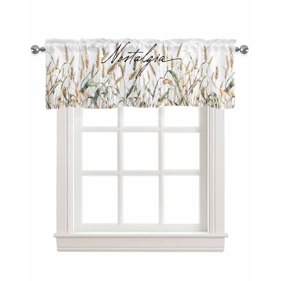 Wheat Linen Curtain Valance for Bedroom/Bathroom/Kitchen/Office/Living/Dining Room Window,Summer Fall Botanical Plant Farm Crops Pocket Topper Drapes Decorative Cafe Drapery Panel 54"x18"