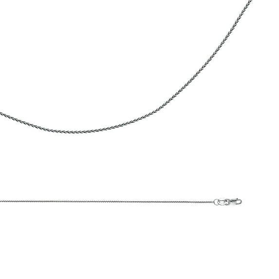 Wheat Necklace Solid 14k White Gold Chain Round Braided Links Polished Genuine Thin 0.9 mm 18 inch