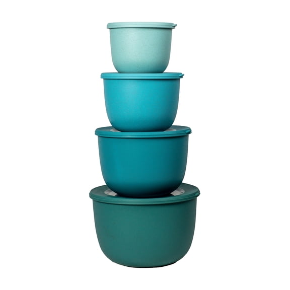 Wheat PP Stackable Mixing Bowl Set with Lids - Blue Multicolor - Set of 8