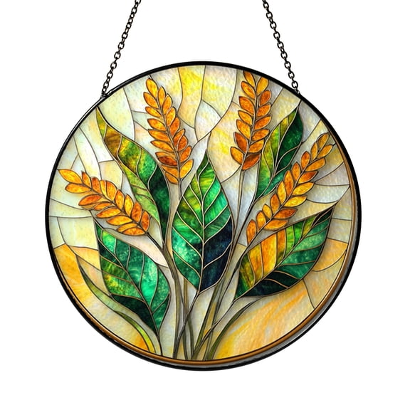 Wheat Pattern Stained Glass Sun Catcher, Nature Harvest Window Art, Gift for Mom or Gardener