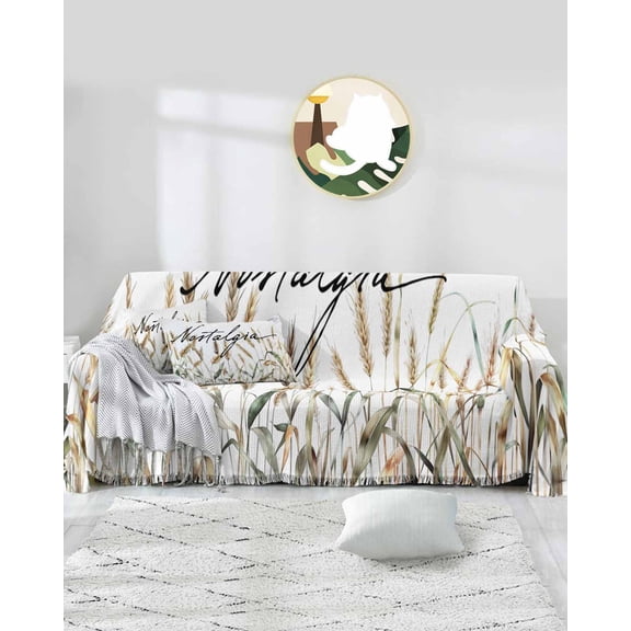 Wheat Sofa Covers for 3 Cushion Couch,Washable Sectional & L Shape Couch Covers for Dog/Cat/Kid,Summer Fall Botanical Plant Farm Crops Non Slip Sofa Slipcover Tassel Futon Cover 71''x150''