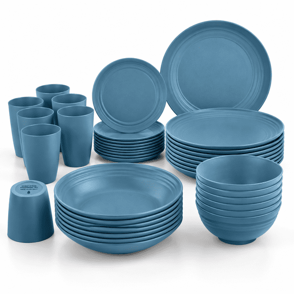 Wheat Stdinnerware Sets 32 Dishes Set For 8 Unbreakable Lightweight Reusable Plates And Kitchen Outdoors Rv Camping Patio Dishwas