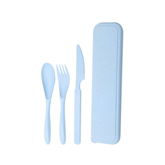 Wheat Straw 3-Piece Cutlery Set - Portable Knife Fork Spoon for Outdoor & Picnics (Blue)