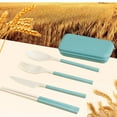 thumbnail image 1 of Wheat Straw 4-Piece Travel Utensils Set | Folding Knife Fork Spoon Chopsticks | Portable Case | Reusable Plastic Flatware for Camping Picnic Office, 1 of 6