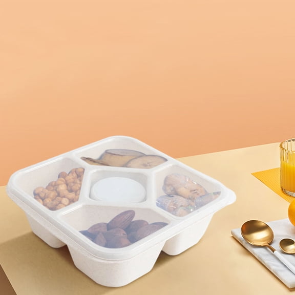 Wheat Straw 5‑Compartment Divided Bento Container, Reusable Meal‑Prep Box with Clear Visible Lid, Lightweight Stackable Portable Food Storage Tray for Home Office, Outdoor Picnic and Daily Use