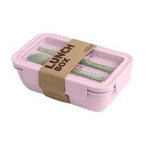 Wheat Straw Bento Box - Lunch Container with Utensils & Leakproof Compartments for Office/Travel, Pink