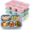 thumbnail image 1 of Wheat Straw Bento Snack Box Containers for Adults & Kids - Reusable Adult Lunchable Food Storage Containers with 5-Compartment for Snacks & Meals, BPA-Free, 4-Pack (Multicolor & Clear Lids), 1 of 3
