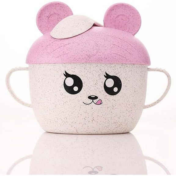 Wheat Straw Bowl with Lid & Spoon - BPA Free - Snack Bowls - Lightweight Plates, Reusable, Microwave & Dishwasher Safe - Wheat Straw Dinnerware - Camping Bowls