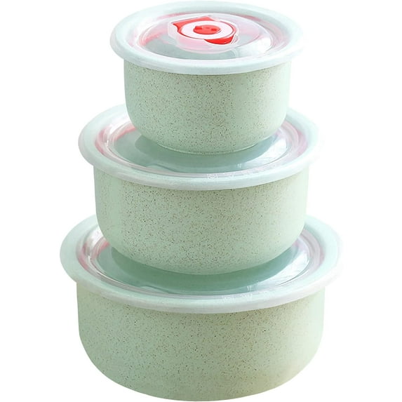 Wheat Straw Bowl Sets 3 with lids Built-in Vents, Unbreakable And Reusable Light Weight Bowl For Soup, Oatmeal, Breakfasts or Desserts, Leftovers,RV, Camping BPA Free Dishwasher Safe (Green)