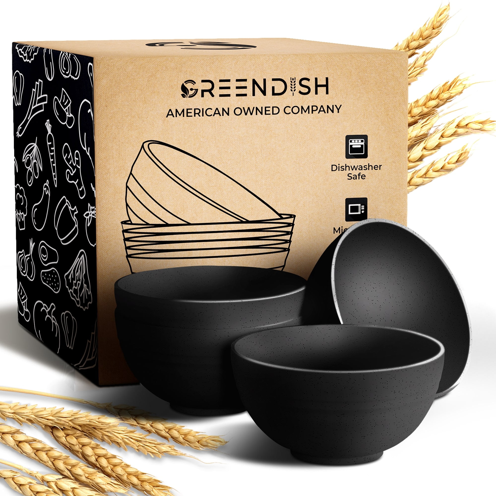 Wheat Straw Bowls Set of 4 Large Unbreakable Bowls Microwave Safe