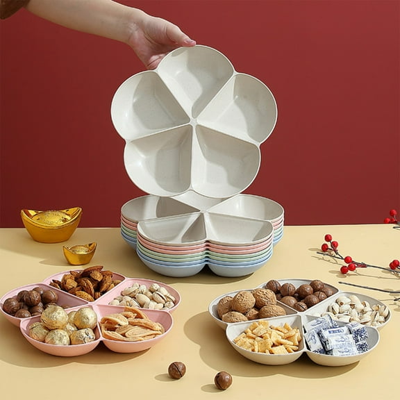 Wheat Straw Candy Tray, Nut Snacks Organizer, Dried Fruit Compartment, Round Refreshment Tray + Solid Color Design, Party Use, Snack Storage, Snack Serve Tray, Food Presentation,vsgery