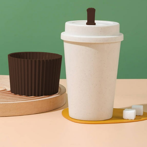 Wheat Straw Coffee Cup | Leak-Proof Reusable Mug with Lid & Stirring Stick | Travel Hot Beverage Tumbler | Insulated Plastic Drinkware | 16.5x9.5cm | 1 Cup Included