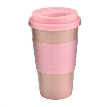 Wheat Straw Coffee Tea Mug with Silicone Lid | Takeaway To Go Travel | Wheat Straw | Reusable Environmentally Eco Friendly Portable Dishwasher Safe |12 oz Cup (Pink)
