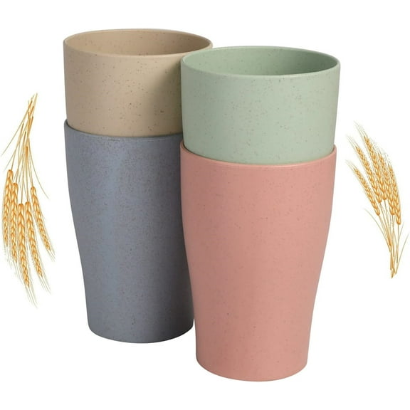 Wheat Straw Cup GIXUSIL Unbreakable & Reusable Drinking Cups Eco-Friendly Healthy Plastic Kitchen Cups Coffee Tea Milk Juice Water Cup for Daily Use Dishwasher Safe (4 Colors 12 Oz)