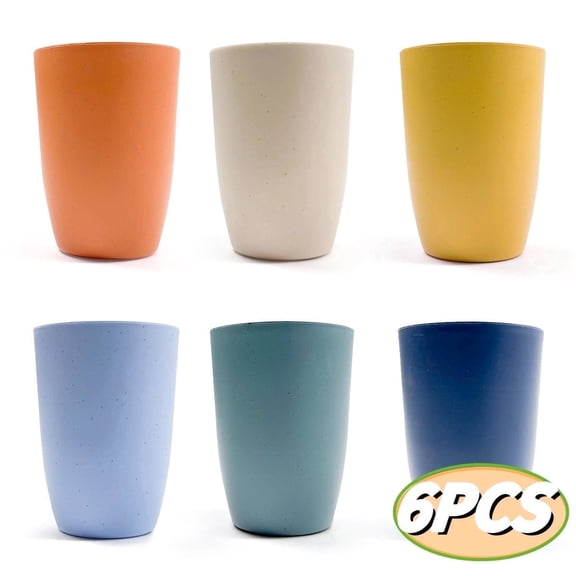 Wheat Straw Cups Plastic Reusable Cups Unbreakable Stackable Tumbler Cups Water Cup Set for Kitchen Drinking Cup12 oz (6 PCS)