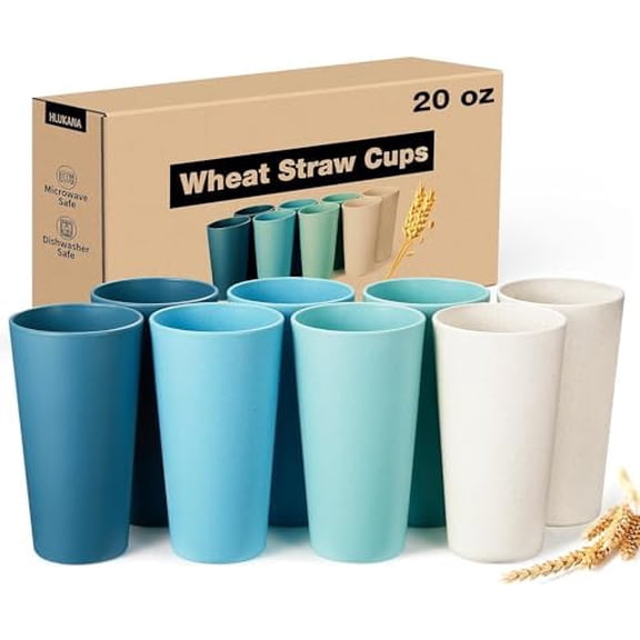 Wheat Straw Cups Set of 8, 20 oz Unbreakable Drinking, Chip Resistant, Reusable Water Set, Large for Kitchen, Camping, BPA Free Cups, Dishwasher & Microwave Safe Tumbler$$Home Decor, Kitchen, & Other