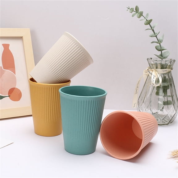 Wheat Straw Cups, Stackable Tumbler Cups Set, 10oz Unbreakable Drinking Cups, Wheat Cups for Kitchen, Camping, Dishwasher Safe, 4Pcs