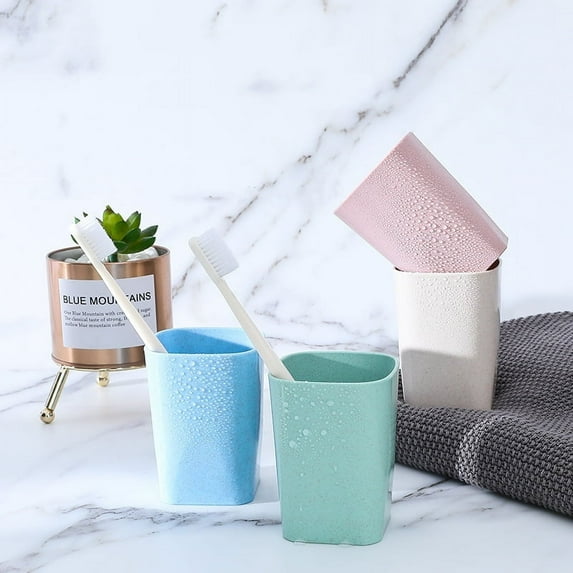 Wheat Straw Cups Tumblers Glasses, Square Thickened Plastic Drinking Water Drink Cup Household Brushing Mouth Cup Milk Cup(4 Pcs)