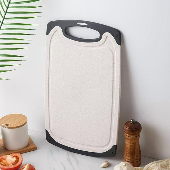 Wheat Straw Cutting Board, 2-Sided Non-Slip Plastic Chopping Board with Juice Groove, Kitchen Cutting Mat for Meat & Veggies