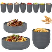 Wheat Straw Dinnerware 32pcs, Plastic Plates and Bowls Set for 8,  Reusable Dinnerware Set, Microwave Dishwasher Safe, Dark Grey