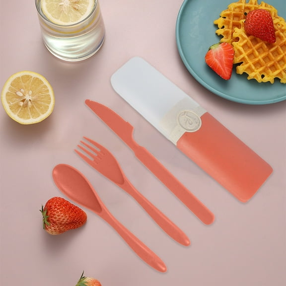 Wheat Straw Dinnerware Cutlery Set, Portable Cutlery Set, Wheat grass Dinnerware Set, Utensils Set, Plastic Knife Fork and Spoon Tableware Set, for Travel Picnic Camping or Office Daily Use