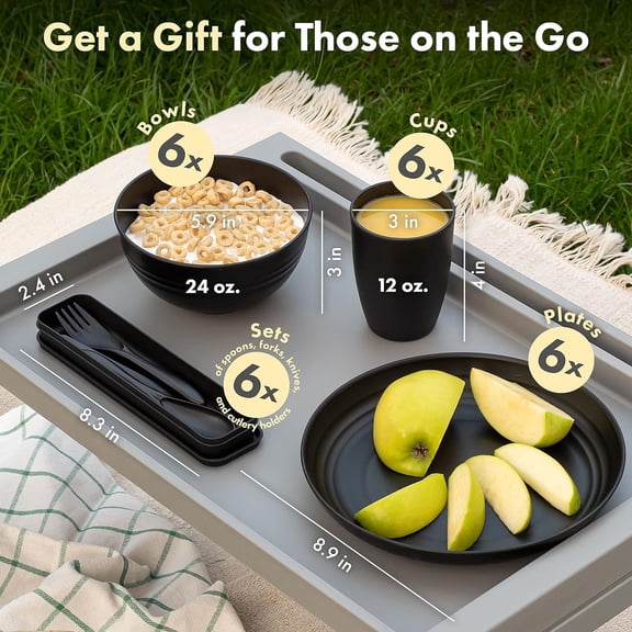 Wheat Straw Dinnerware Set - , Microwave & Dishwasher Safe - For 6