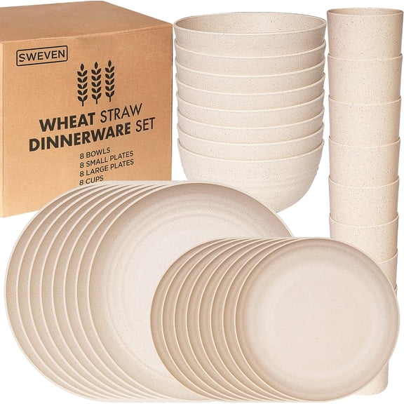 Wheat Straw Dinnerware Set Service for 8 (32 pcs) Beige Dishwasher and Microwave Safe Eco Friendly Unbreakable